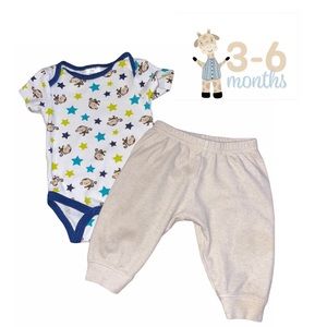 Infant Short Sleeve Onesie & Beige Elastic Pants